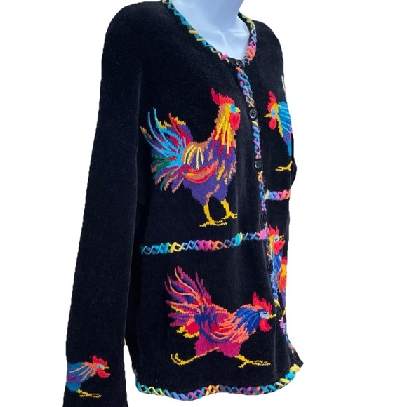 Design Options Philip Jane Gordon Sweater Womens XL Knitted Rooster Cardigan VTG - Picture 2 of 14